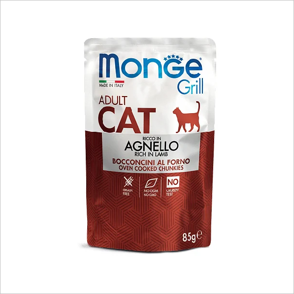 Monge Grill Adult Cat Влажный корм для кошек с ягнёнком Пауч 85 гр