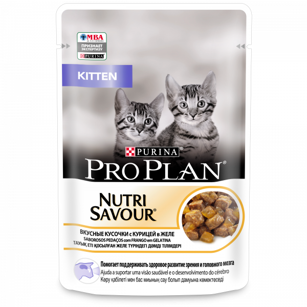 Pro Plan Nutri Savour Влажный корм для котят с курицей в желе Пауч 85 гр