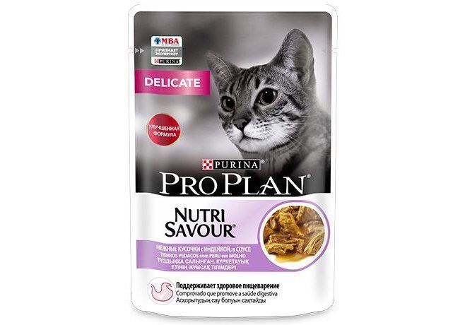 Pro Plan Nutri Savour Delicate Влажный корм для  кошек c чувствительным пищеварением с индейкой в соусе Пауч 85 гр