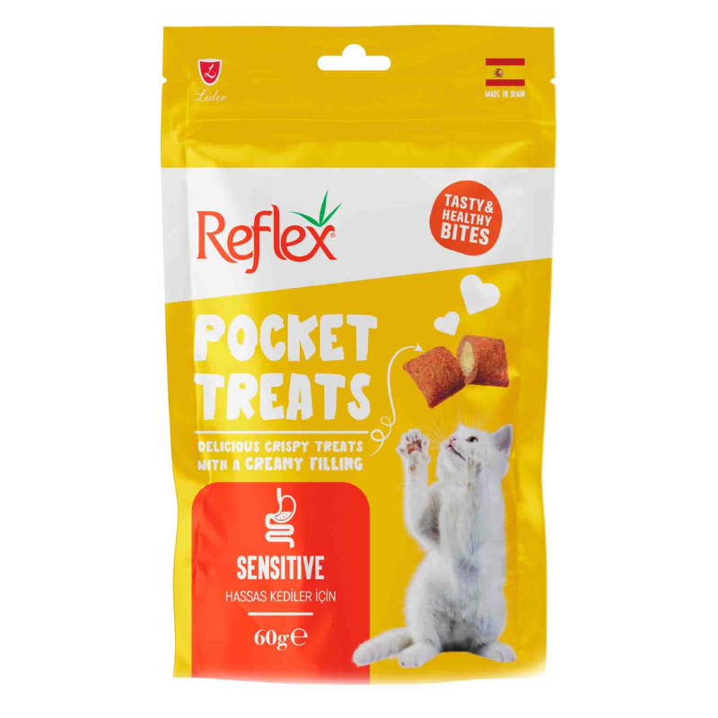 Reflex Pocket Treats Sensetive Лакомство для кошек в форме подушечек для чувствительных желудков Упаковка 60гр