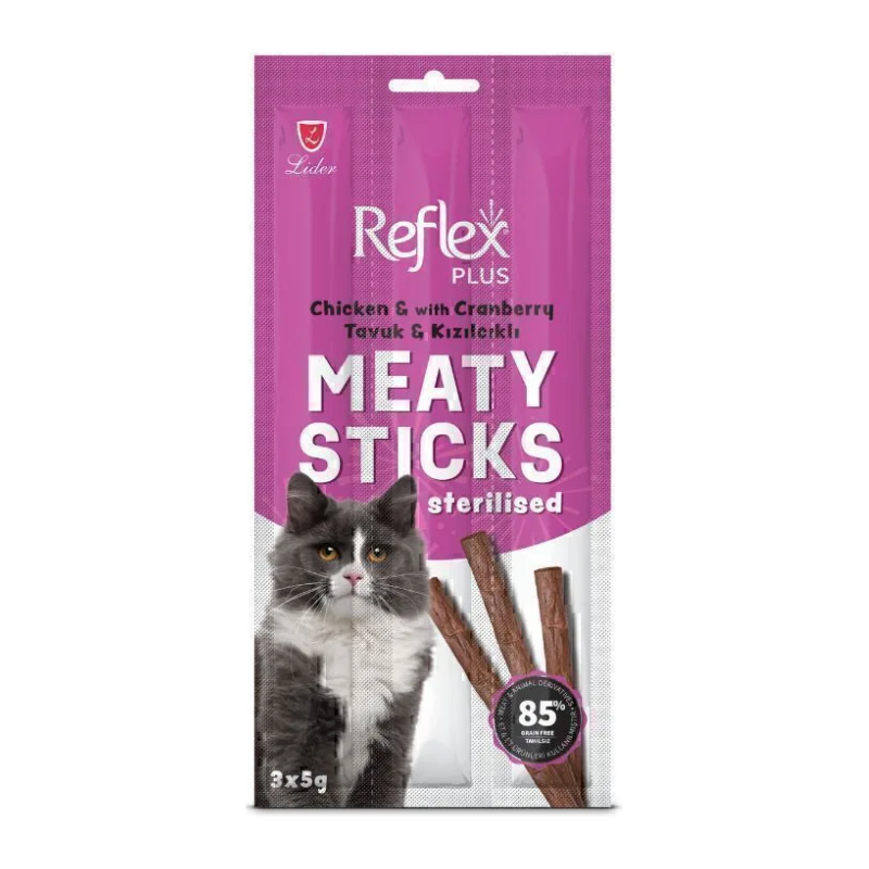 Reflex Plus Meaty Sticks Sterilised Chicken and Cranberry Лакомство для стерилизованных кошек с курицей и клюквой 3*5гр RFT-015