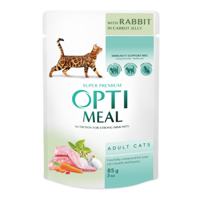 Opti meal Влажный корм для кошек с кроликом в морковном желе Пауч 85 гр