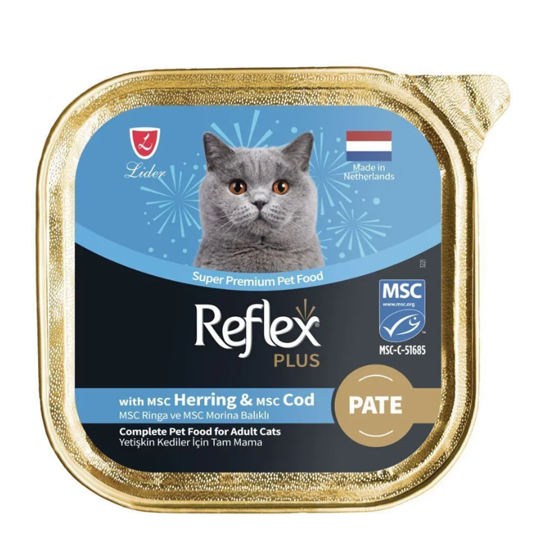 Reflex Plus Pate with Herring and Cod Лакомство для кошек с селедкой и треской в паштете 85гр