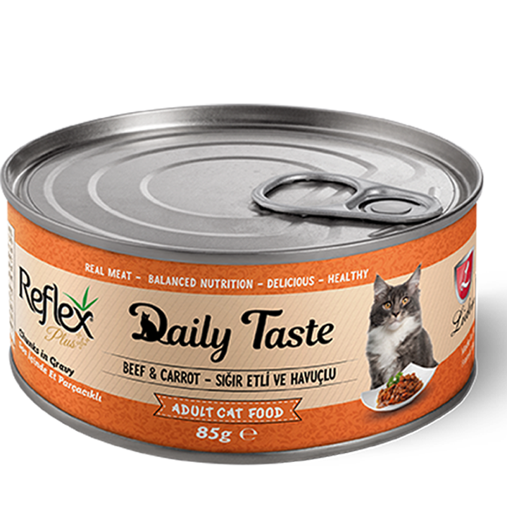 Reflex Plus Daily Taste Влажный корм для кошек, кусочки с говядиной и морковью. Баночка 85 гр