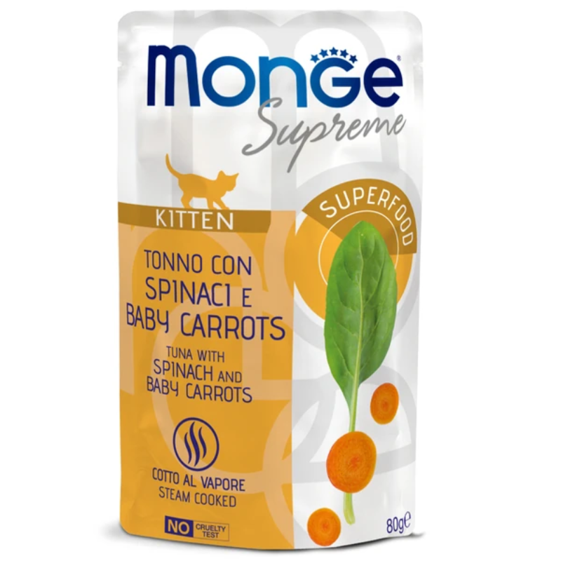 Monge Supreme Kitten Влажный корм для котят с тунцом, шпинатом и мини-морковью Пауч 80 гр