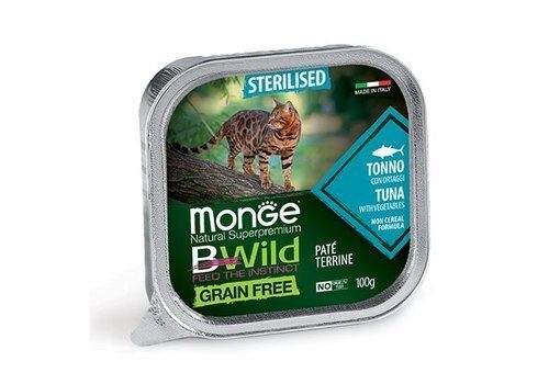 Monge Sterilised Cat BWild Grain Free Влажный корм для стерилизованных кошек тунец с овощами, паштет Упаковка 100 гр