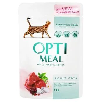 Opti meal Влажный корм для кошек с телятиной в клюквенном соусе Пауч 85 гр