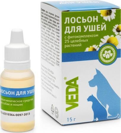 Veda Лосьон для ушей животных 25 целебных растений 15 гр