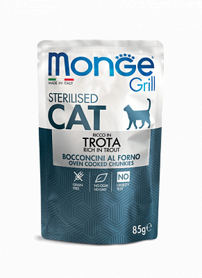 Monge Grill Sterilised Cat Trota Влажный корм для стерилизованных кошек c форелью Пауч 85 гр