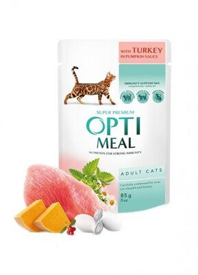 Opti meal Влажный корм для кошек с индейкой в тыквенном соусе Пауч 85 гр