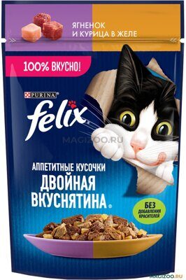 Felix Двойная вкуснятина с ягненком и курицей в желе Пауч 75 гр