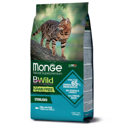 Monge Sterilised Cat Bwild Grain Free Tuna with Peas Сухой корм для стерелизованых кошек с тунцом Упаковка 1.5кг