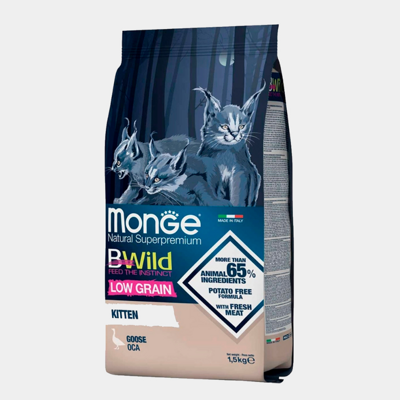 Monge Bwild Kitten Low Grain with Goose Сухой корм для котят с уткой Упаковка 1.5кг