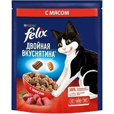 Felix Двойная вкуснятина сухой корм для взрослых кошек с мясом 200 гр