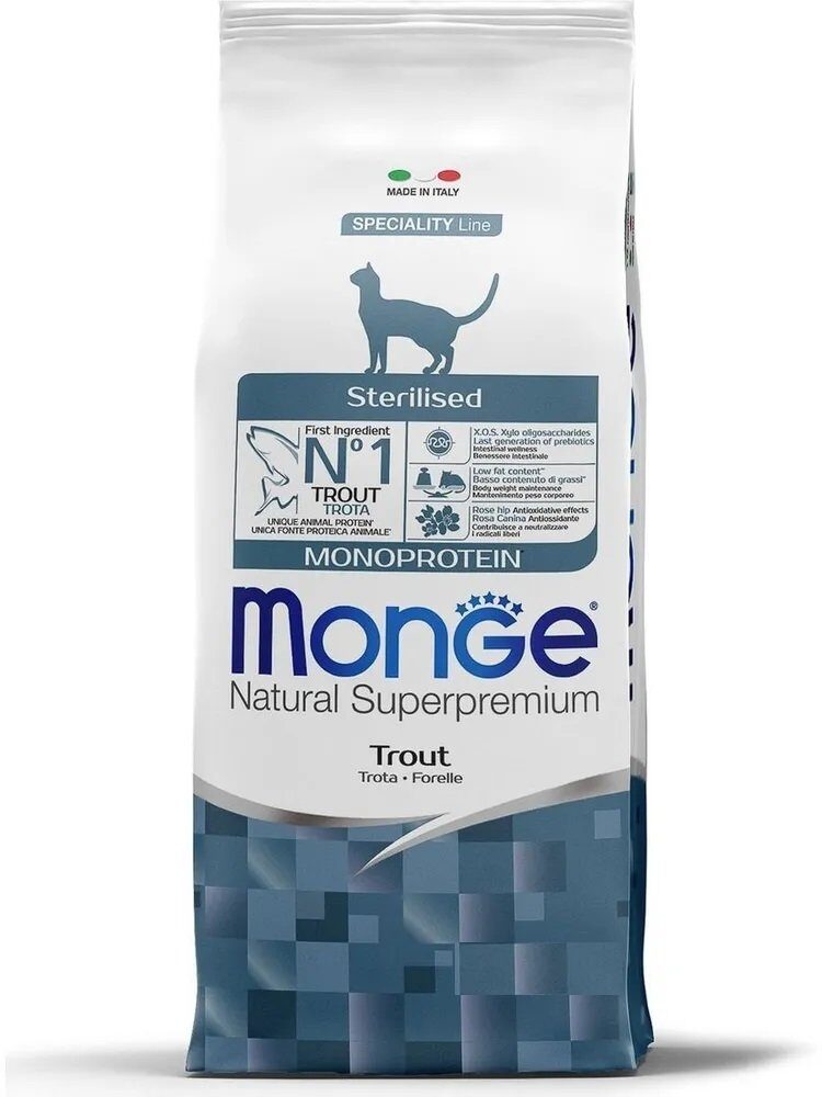 Monge Cat Monoprotein Sterilised Trout Сухой корм для стерилизованных кошек со вкусом форели Упаковка 1,5 кг