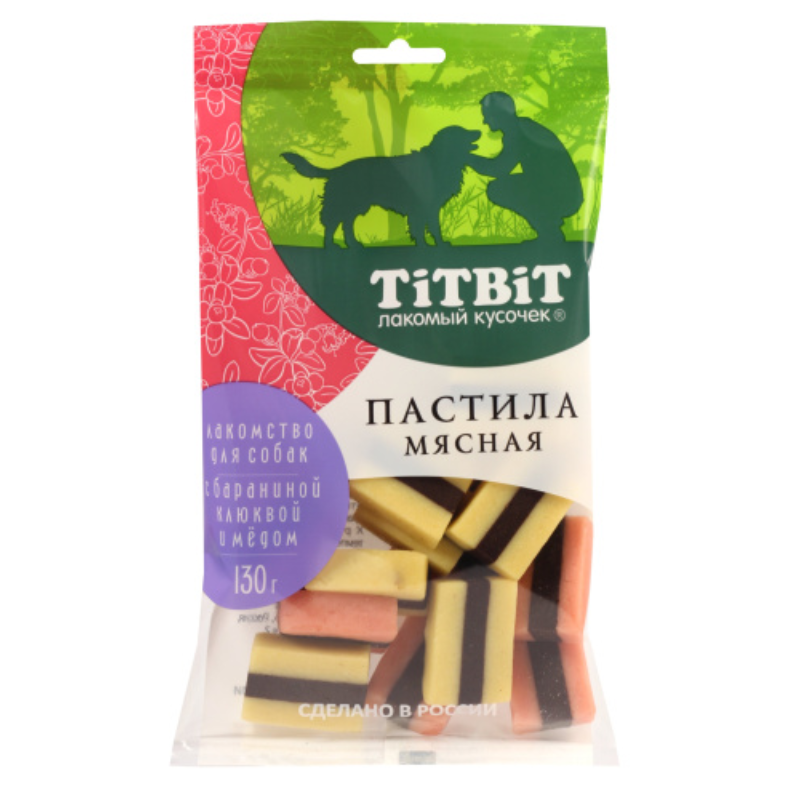 Titbit Лакомый кусочек Лакомство для собак мясная пастила с бараниной, клюквой и медом Упаковка 130гр