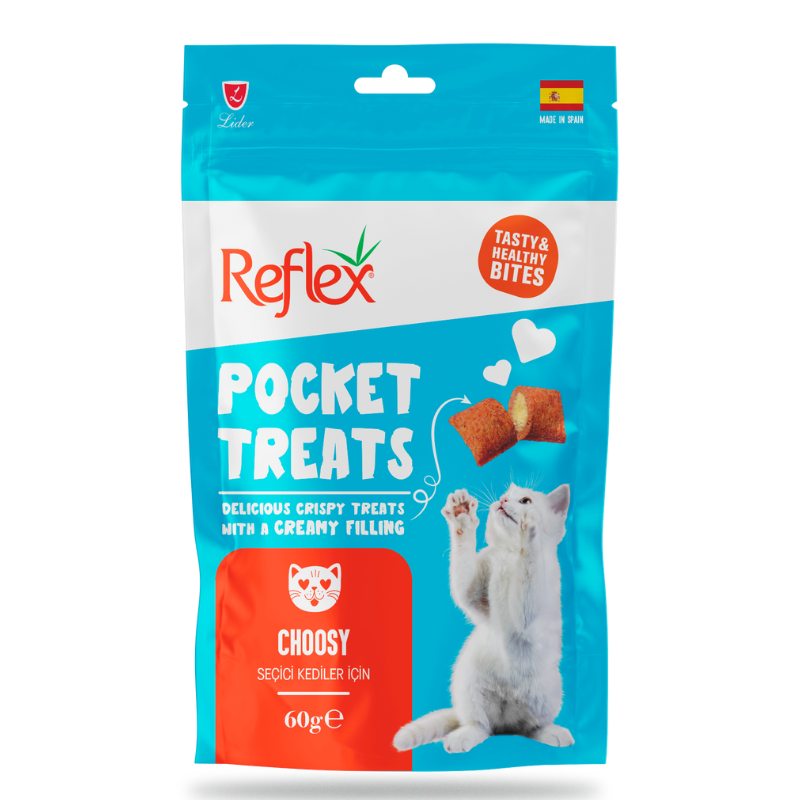 Reflex Pocket Treats Skin and Coat Лакомство для кошек в форме подушечек для кожи и шерсти Упаковка 60гр RFT-044