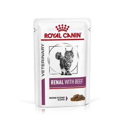 Royal Canin Renal With Beef Влажный корм для кошек , при проблемах с почками, с говядиной, кусочки в соусе Пауч 85 гр