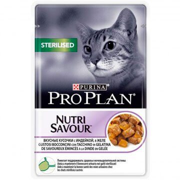 Pro Plan Nutri Savour Влажный корм для стерилизованных кошек с индейкой в желе Пауч 85 гр