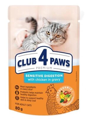 Club 4 Paws Sensitive Digestion Влажный корм для кошек c чувствительным пищеварением с курицей в соусе Пауч 80 гр