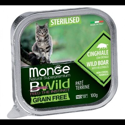 Monge Sterilised Cat BWild Grain Free Влажный корм для стерилизованных кошек дикий кабан с овощами, паштет Упаковка 100 гр