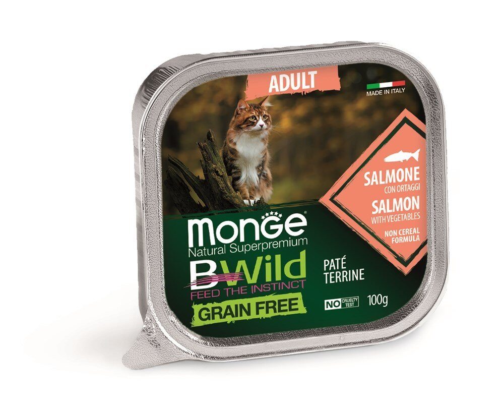 Monge Cat BWild Grain Free Влажный корм для кошек лосось с овощами, паштет Упаковка 100 гр