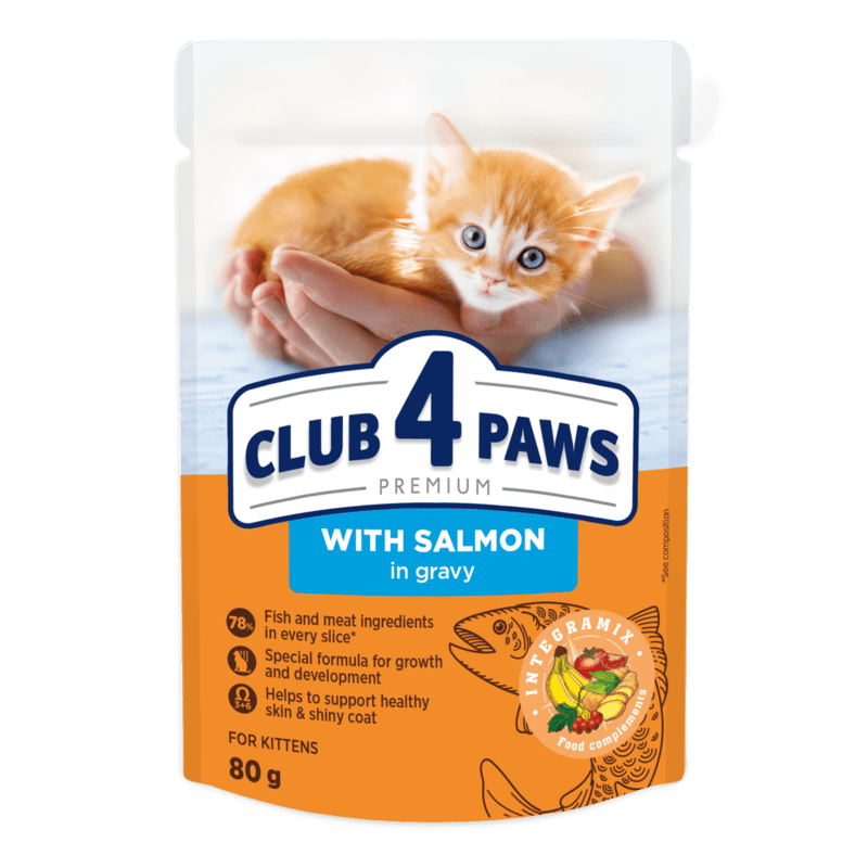 Club 4 Paws Влажный корм для котят с лососем в соусе Пауч 80 гр