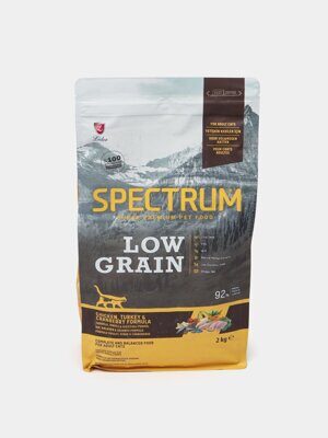 Spectrum Low Grain Сухой низко зерновой корм для кошек с индейкой курицей и клюквой Упаковка 2 кг