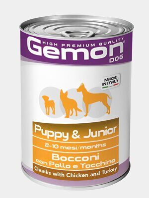 Gemon Puppy & Junior Chicken and Turkey Влажный корм для щенков с курицей и индейкой Баночка 400 гр