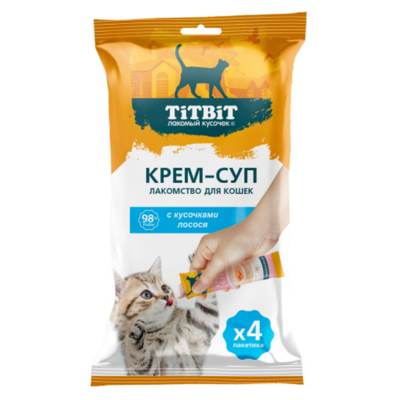 Titbit Лакомство крем-суп для кошек с кусочками лосося 4x10гр