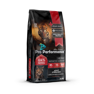 Pro Performance Ultra Premium Adult Sterilised Cat Cухой корм для взрослых стерилизованных кошек, со вкусом ягнёнка лосося и клюквы. 64% животного белка Развес 1 кг