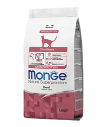 Monge Cat Monoprotein Sterilised Beef Сухой корм для стерилизованных кошек со вкусом говядины, Упаковка 1,5 кг
