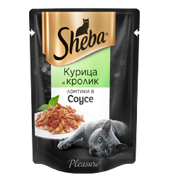 Sheba Pleasure Влажный корм для кошек с курицей и кроликом в соусе Пауч 85 гр