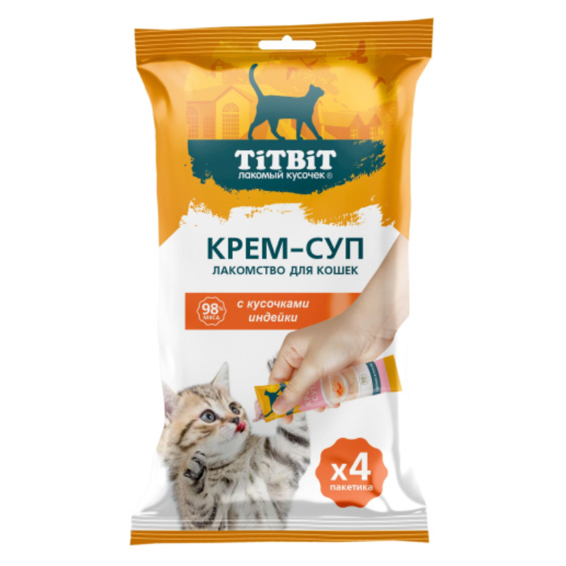 Titbit Лакомство крем-суп для кошек с кусочками индейки 4x10гр