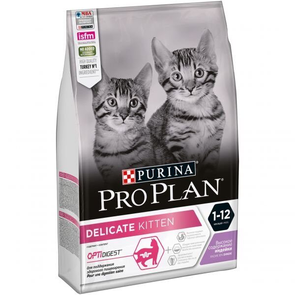 Pro Plan Delicate Kitten Сухой корм для котят с чувствительным пищеварением, индейка. Развес 1кг