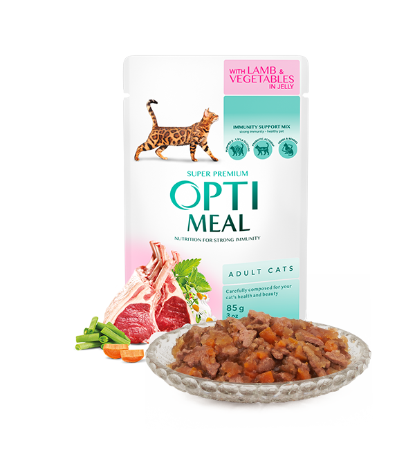 Opti meal Влажный корм для кошек с ягненком и овощами в желе Пауч 85 гр