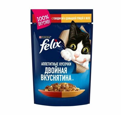 Felix Двойная вкуснятина с говядиной и домашней птицей в желе Пауч 75 гр