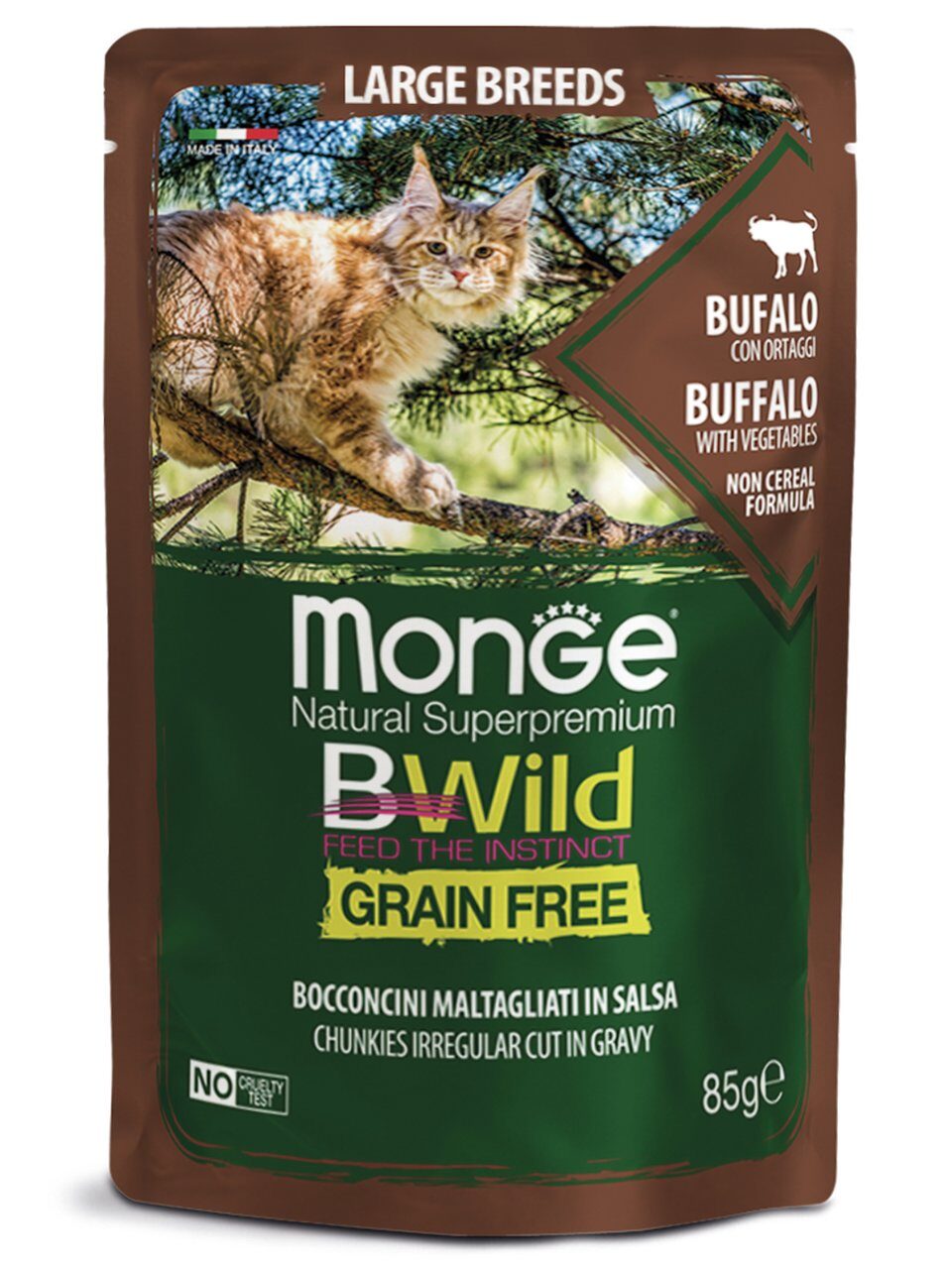 Monge Cat BWild Grain Free Влажный корм для кошек из мяса буйвола с овощами, кусочки в соусе Пауч 85 гр