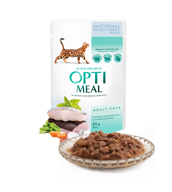 Opti meal Влажный корм для кошек с треской и овощами в желе Пауч 85 гр