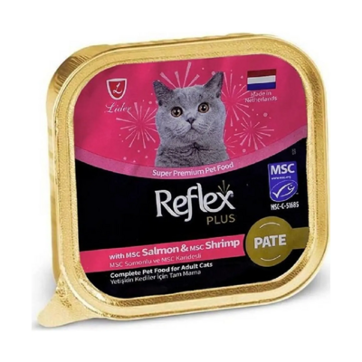 Reflex Plus Pate with Salmon and Shirp Лакомство для кошек с лососем и креветками в паштете 85гр