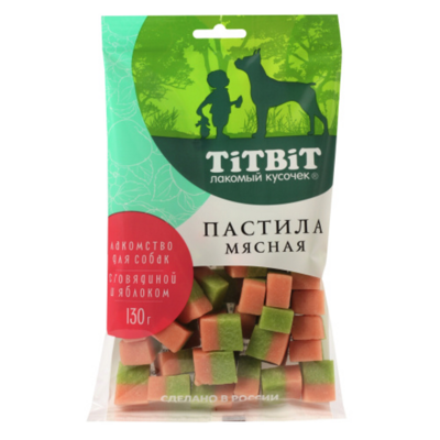 Titbit Лакомый кусочек Лакомство для собак мясная пастила с говядиной и яблоком Упаковка 130гр