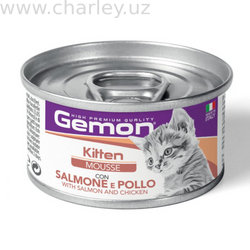 Gemon Kitten Mousse Con Salmone e Pollo Влажный корм в консервах для котят с лососем и курицей Консерва 85 грамм