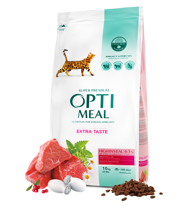 Opti Meal Extra Taste Сухой корм для кошек с высоким содержанием говядины Развес 1 кг
