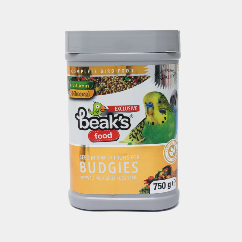 Beaks Food Exclusive Budgies Корм для волнистых попугаев из микса зерен с фруктами Баночка 750 гр ST005