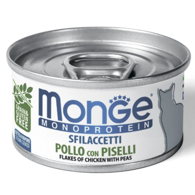 Monge Cat Monoprotein Polo con Piselli Влажный корм для кошек, мясные хлопья из курицы с горошкем, Консерва 80 г