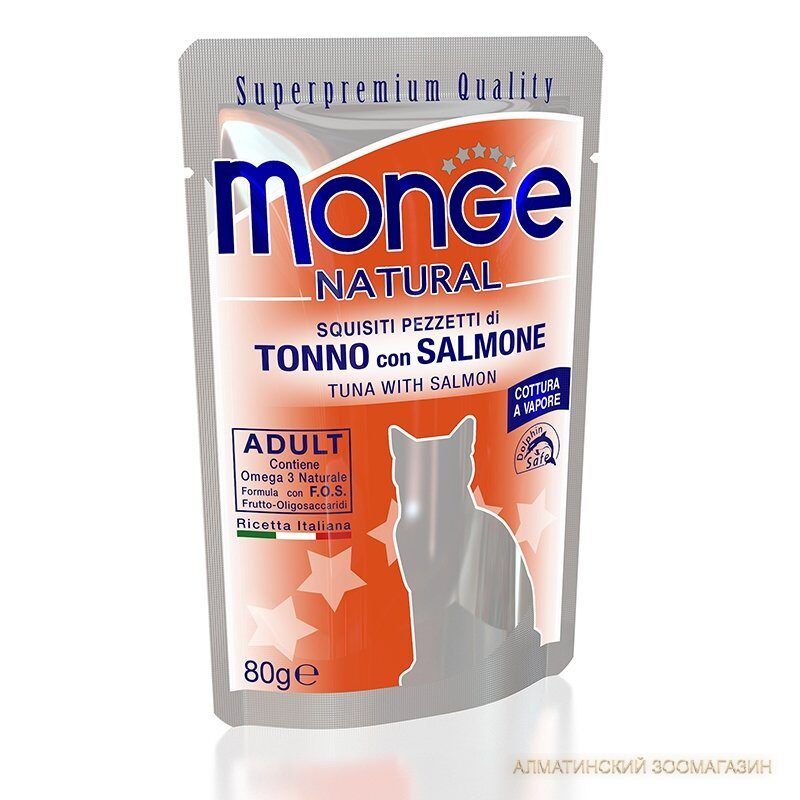 Monge Natural Влажный корм для взрослых кошек с тунцом и лососем Пауч 80 гр