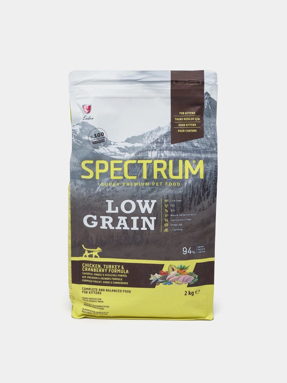 Spectrum Low Grain Сухой низко зерновой корм для котят с индейкой курицей и клюквой Упаковка 2 кг