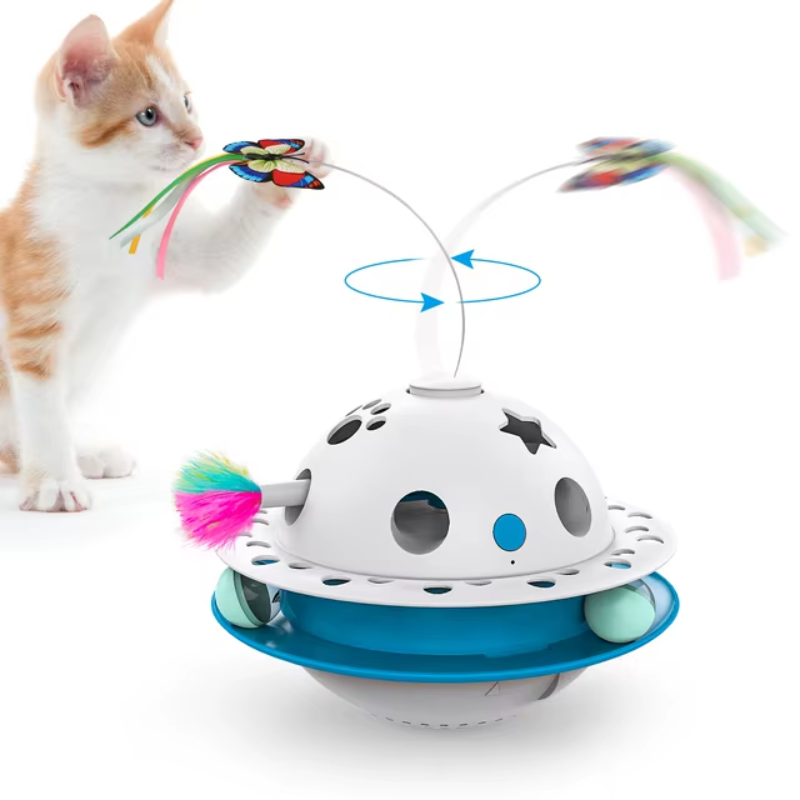 3 in 1 Smart Cat Toy Auto sense Игрушка-дразнилка-юла для кошек и котят Голубая TY825