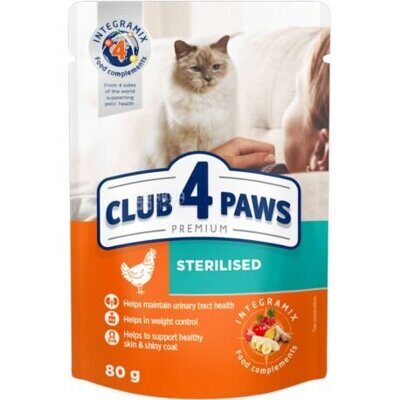 Club 4 Paws Влажный корм для стерилизованных кошек с курицей Пауч 80 гр