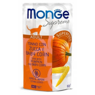 Monge Supreme Adult Влажный корм для кошек с тунцом, тыквой и мини-кукурузой Пауч 80 гр